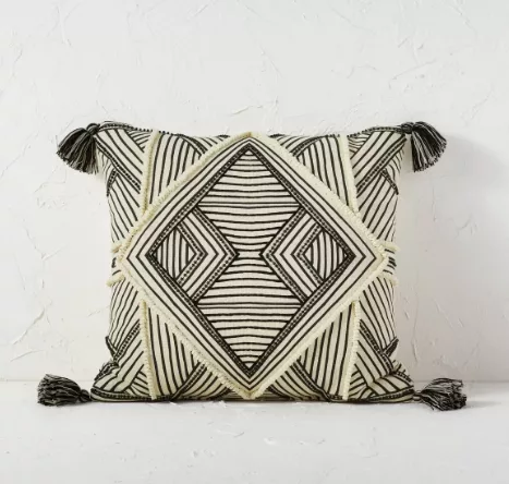 Square embellished geometric decorative throw pillow