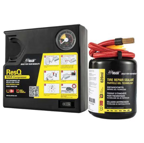 travel essential: Tire repair kit with compressor
