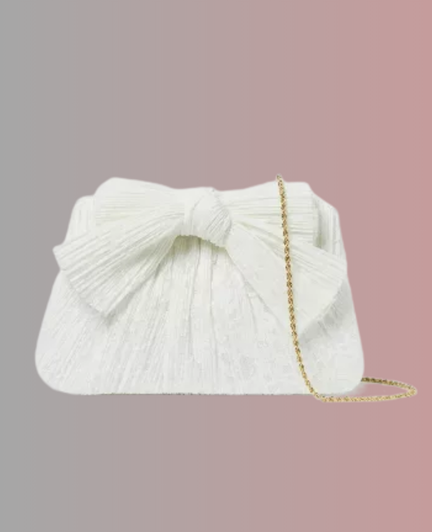 Rayne White Lace Bow Clutch